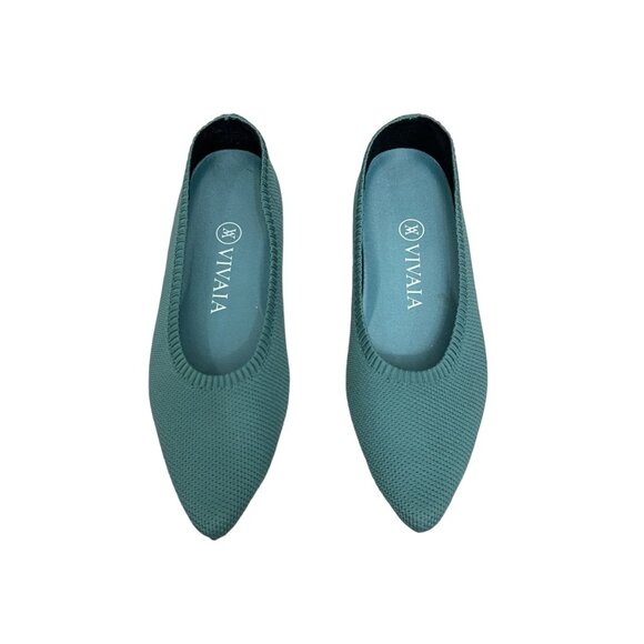 Vivaia Aria pointed toe knit washable teal green women's ballet flats sz 5 / 35 - Picture 2 of 8